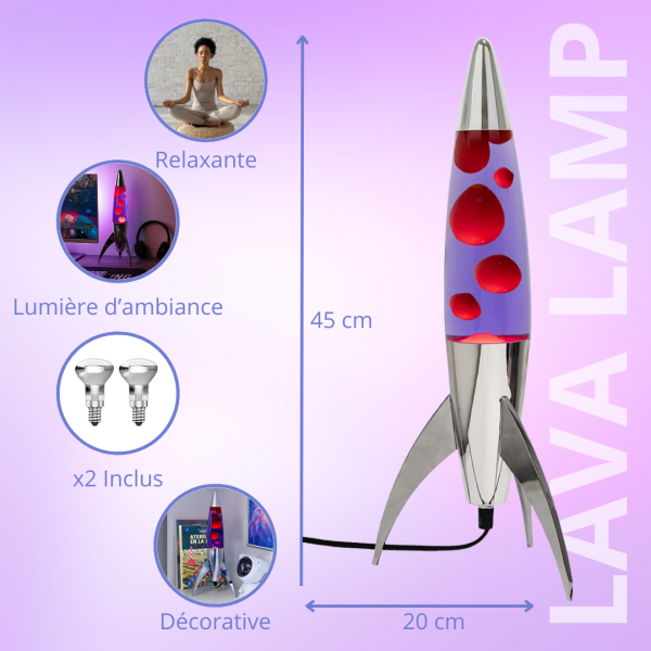 Lampe Lave Fusée Rouger et Violette – Image 3