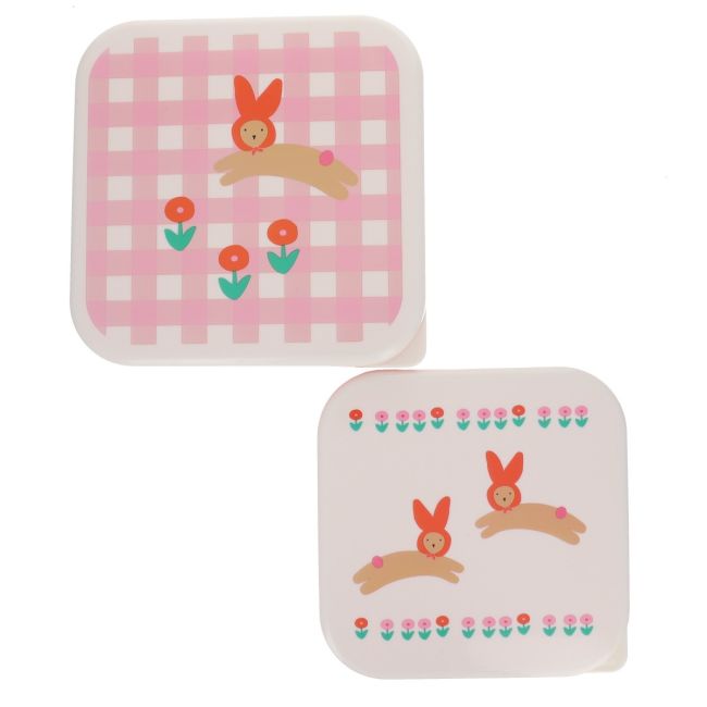 Lot de 2 boîtes à goûter vichy lapin rose – Image 2