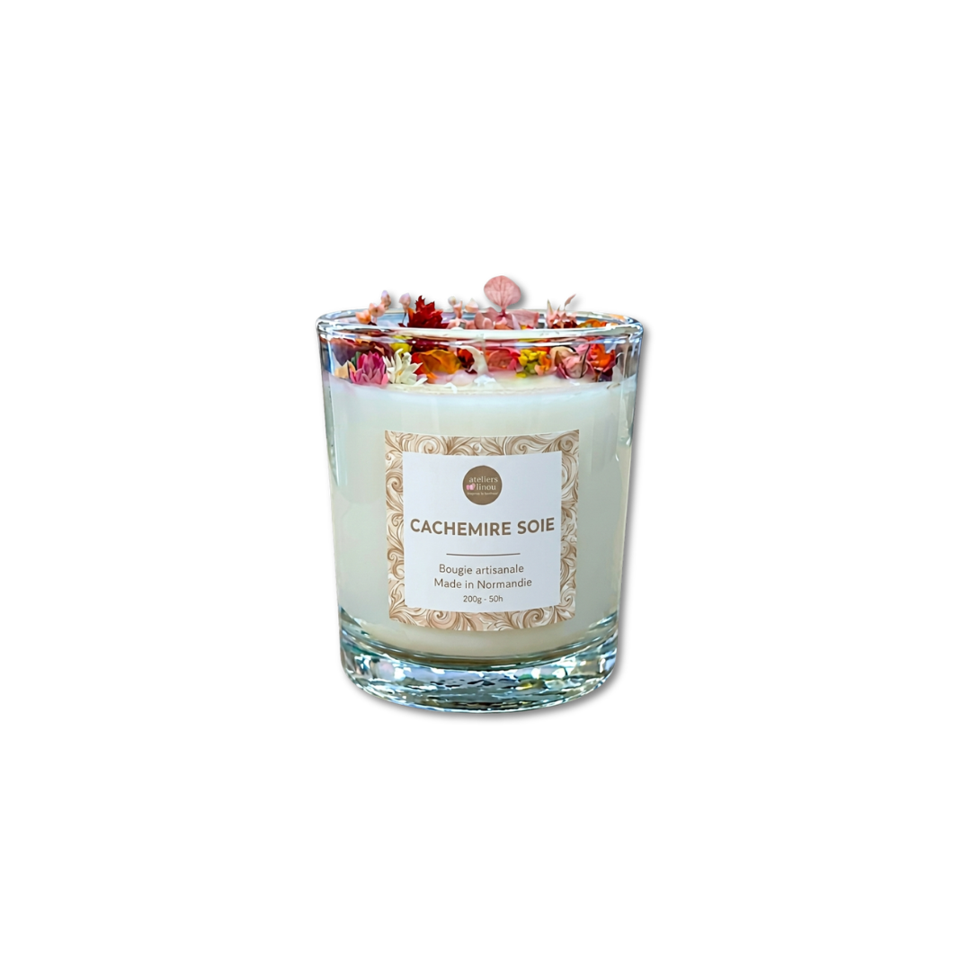 Bougie Verre Fleurs - Cachemire Soie