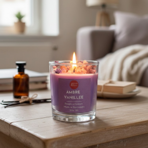 Bougie Verre Fleurs – Ambre Vanillée