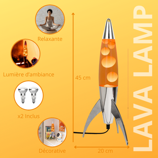 Lampe Lave Fusée Orange – Image 3