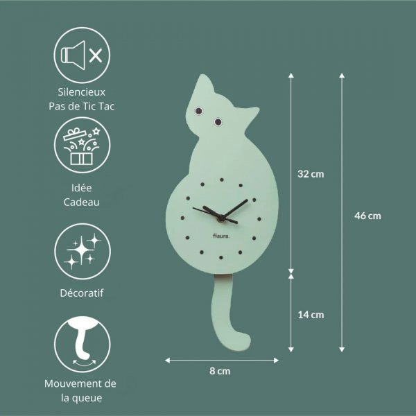 Horloge Chat Verte – Image 3
