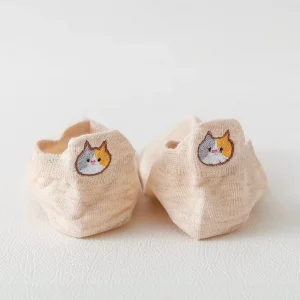 Chaussettes Languette Chat Beige