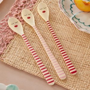 Cuillère à latte – Rayures Rouge et Rose