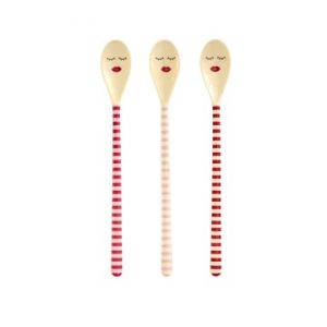 Cuillère à latte – Rayures Rouge et Rose