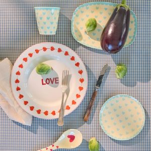 Assiette Rectangulaire Coeur Bleu
