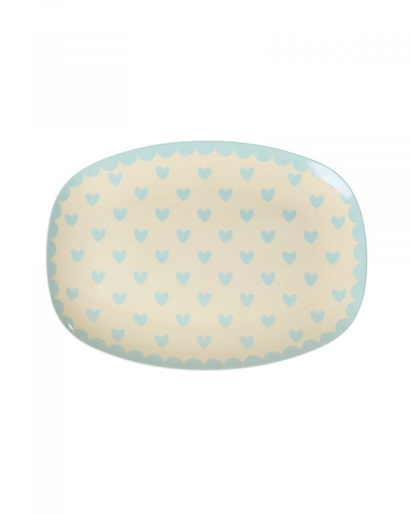 Assiette Rectangulaire Coeur Bleu