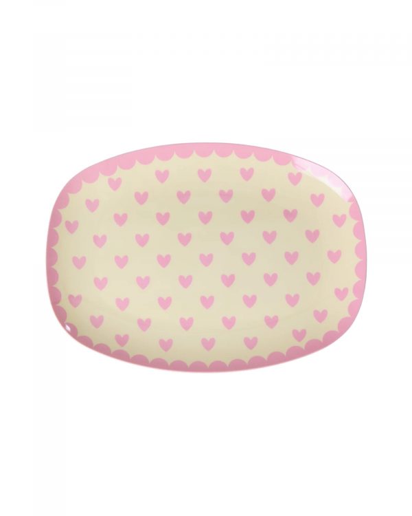 Assiette Rectangulaire Coeur Rose