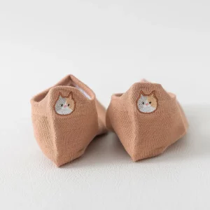 Chaussettes Languette Chat Marron