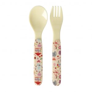 Cuillère et fourchette pour bébé – Rose – Cirque