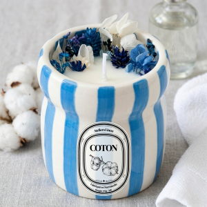 Bougie Pot Rayé Bleu – Coton