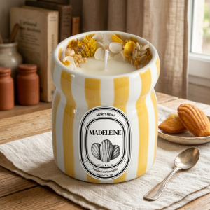 Bougie Pot Rayé Jaune – Madeleine