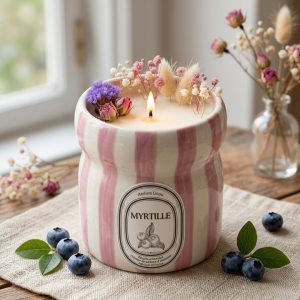 Bougie Pot Rayé Violet – Myrtille