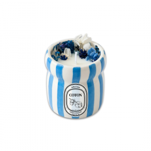 Bougie Pot Rayé Bleu – Coton