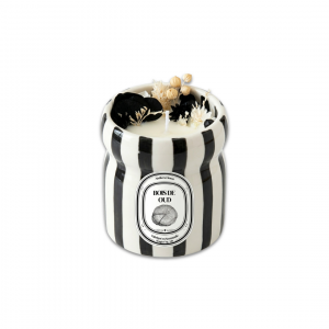 Bougie Pot Rayé Noir- Bois de Oud