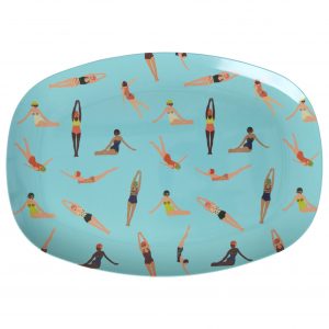 Plat Melamine Rectangulaire Nageurs Rétro Bleu