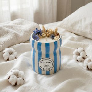 Bougie Pot Rayé Bleu – Coton