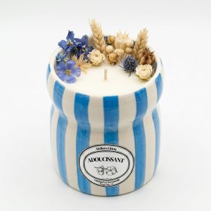 Bougie Pot Rayé Bleu – Coton