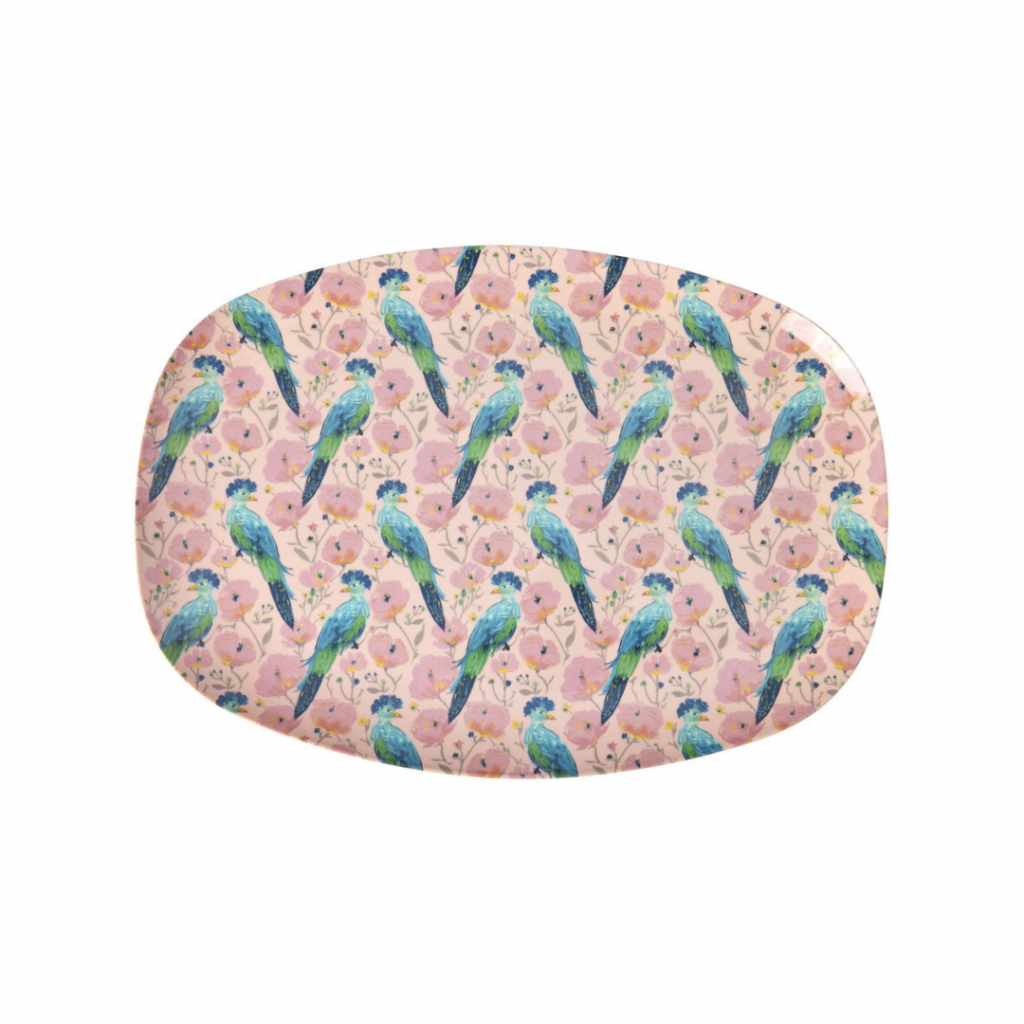 Plat Melamine Rectangulaire – Paon Rose