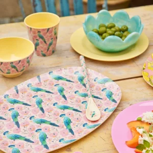 Plat Melamine Rectangulaire – Paon Rose