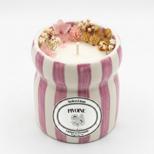 Bougie Pot Rayé Rose – Pivoine
