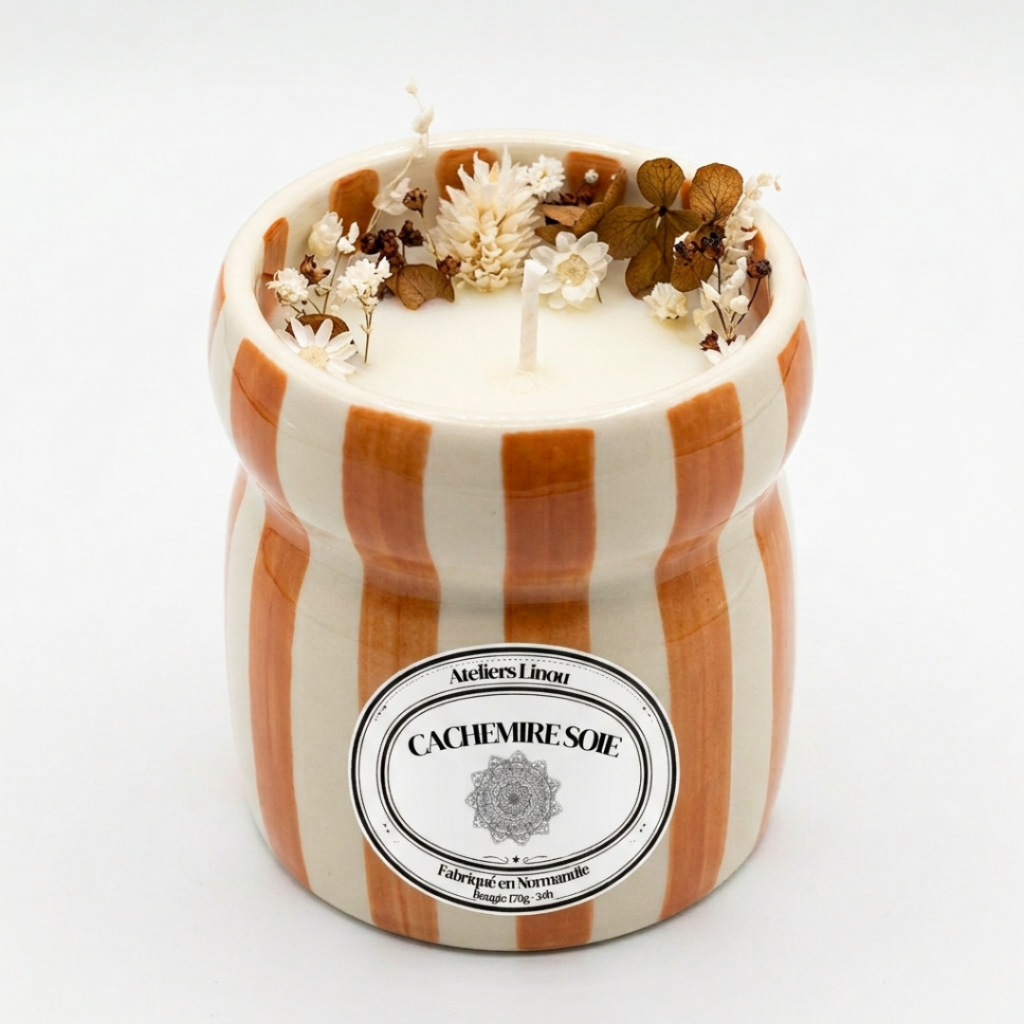 Bougie Pot Rayé Marron – Cachemire Soie