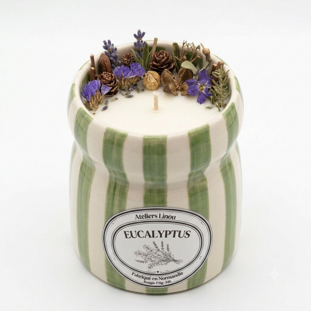 Bougie Pot Rayé vert – Eucalyptus Lavandin