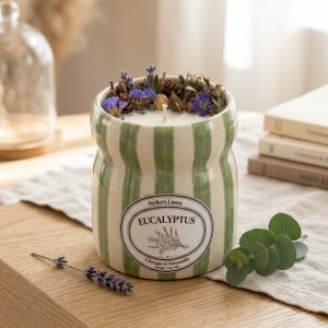 Bougie Pot Rayé vert – Eucalyptus Lavandin