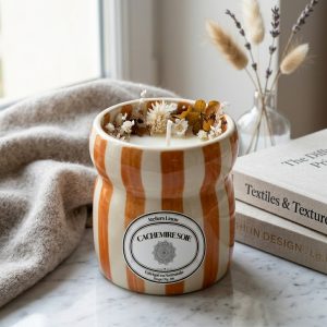 Bougie Pot Rayé Marron – Cachemire Soie